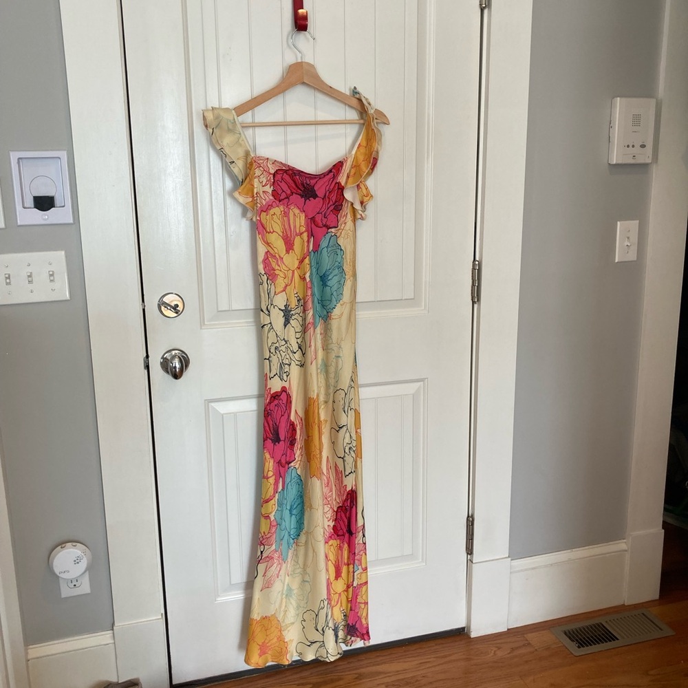 Vibrant Floral Maxi Dress with Ruffle Straps
